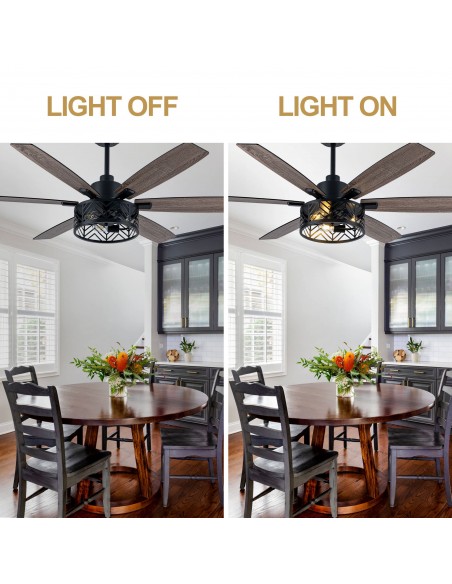 Oaks Aura 60" Industrial Caged Ceiling Fan with Light and Remote/APP Control, Reversible Quiet DC Motor for Living Room