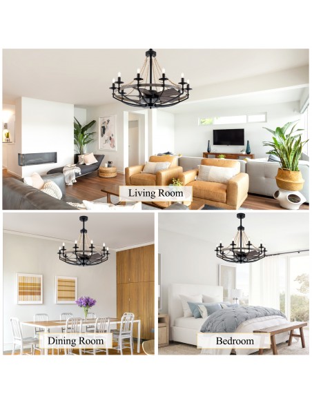 Oaks Aura 35" Boho Wood Beaded Wagon Wheel Ceiling Fan with Light and Remote/APP for Dining Room, Bedroom