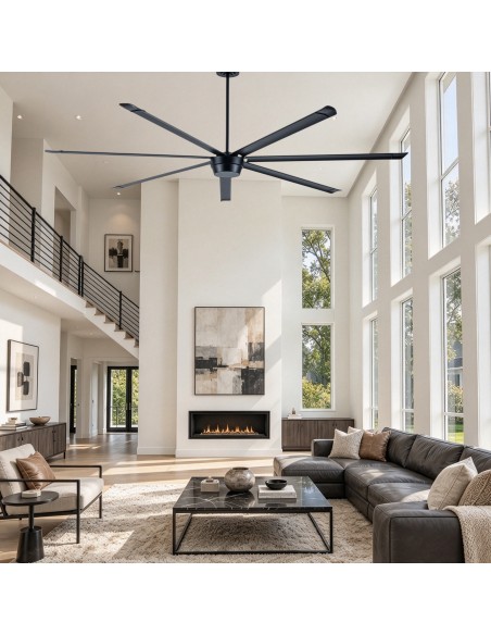 Oaks Aura 84" Industrial 7-Blade Large Ceiling Fan with Remote/APP Control, Quiet Reversible DC Motor for Great Room