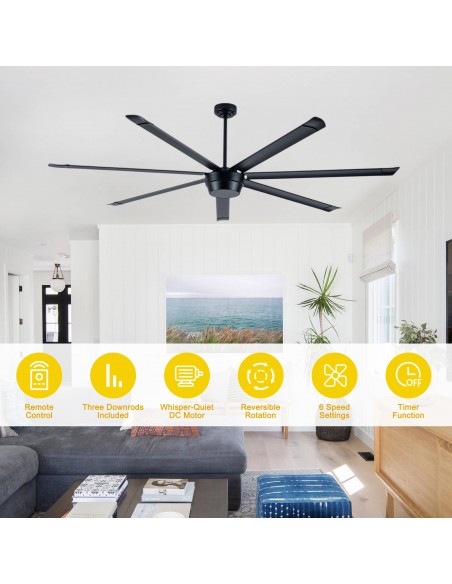 Oaks Aura 84" Industrial 7-Blade Large Ceiling Fan with Remote/APP Control, Quiet Reversible DC Motor for Great Room