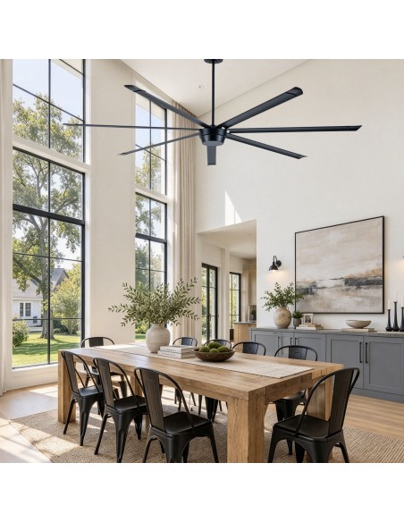 Oaks Aura 84" Industrial 7-Blade Large Ceiling Fan with Remote/APP Control, Quiet Reversible DC Motor for Great Room