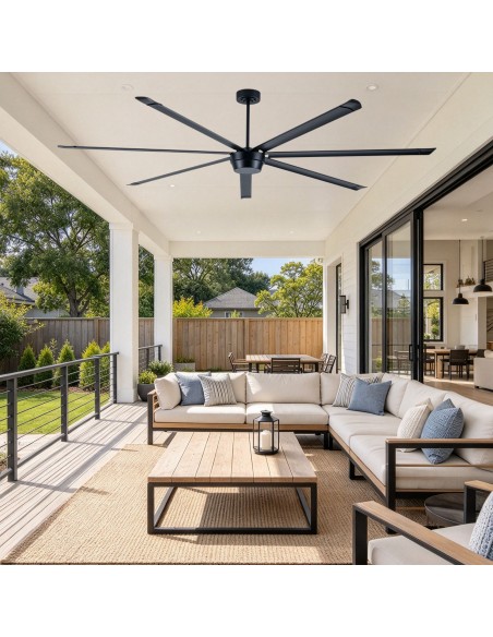 Oaks Aura 84" Industrial 7-Blade Large Ceiling Fan with Remote/APP Control, Quiet Reversible DC Motor for Great Room