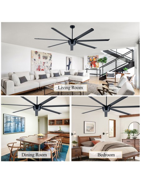 Oaks Aura 84" Industrial 7-Blade Large Ceiling Fan with Remote/APP Control, Quiet Reversible DC Motor for Great Room