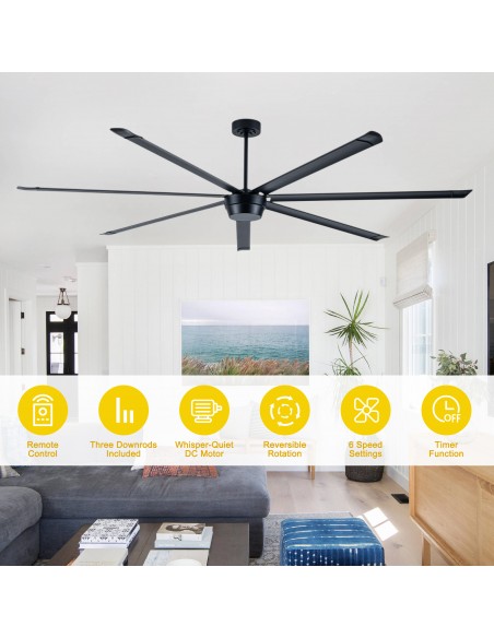 Oaks Aura 100" Industrial 7-Blade Large Ceiling Fan with Remote/APP Control, Quiet Reversible DC Motor for Great Room