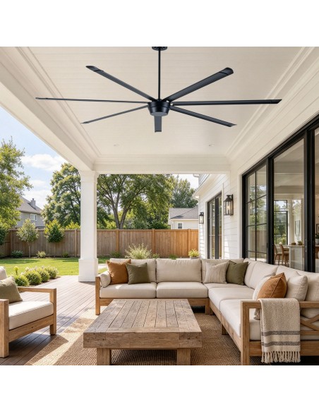 Oaks Aura 100" Industrial 7-Blade Large Ceiling Fan with Remote/APP Control, Quiet Reversible DC Motor for Great Room