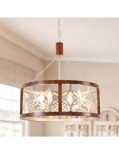 Oaks Aura 4-Light French Country Drum Ceiling Light Farmhouse Wood Chandelier