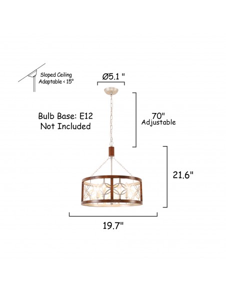 Oaks Aura 4-Light French Country Drum Ceiling Light Farmhouse Wood Chandelier