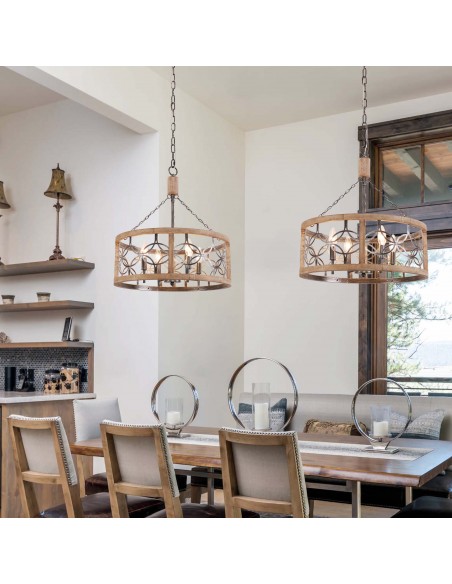 Oaks Aura 4-Light French Country Drum Ceiling Light Farmhouse Wood Chandelier