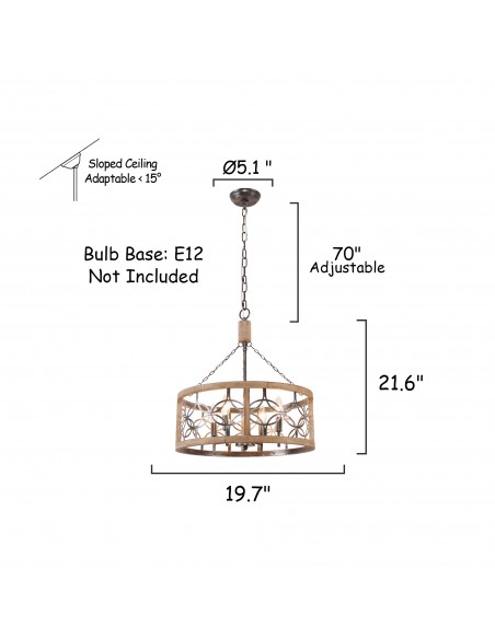 Oaks Aura 4-Light French Country Drum Ceiling Light Farmhouse Wood Chandelier