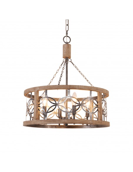 Oaks Aura 4-Light French Country Drum Ceiling Light Farmhouse Wood Chandelier